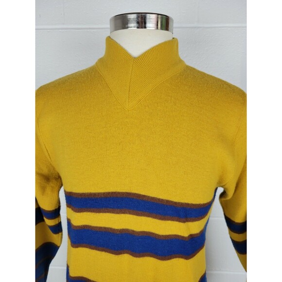 Vintage 60s Jantzen NLF Expandables V-Neck Sweater Gold Blue Brown Rams? M‎ - Picture 6 of 8